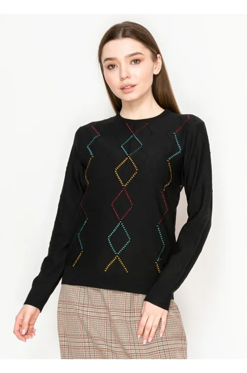Diamond Stitch Knit Sweater in Black