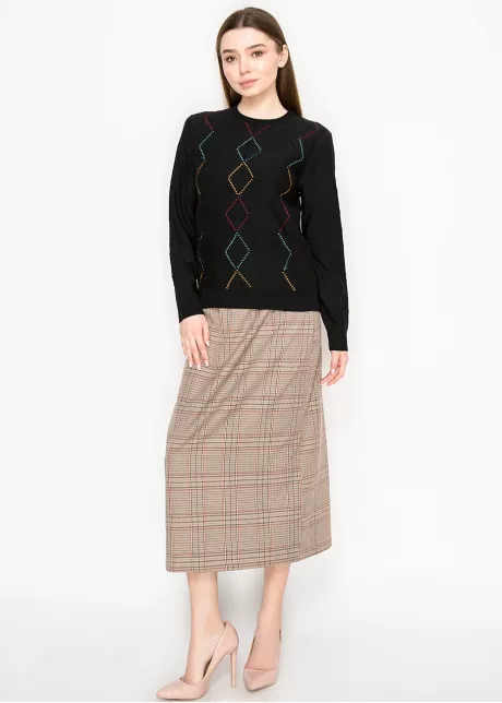 Diamond Stitch Knit Sweater in Black