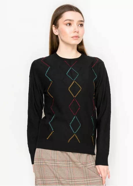 Diamond Stitch Knit Sweater in Black