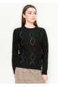 Diamond Stitch Knit Sweater in Black