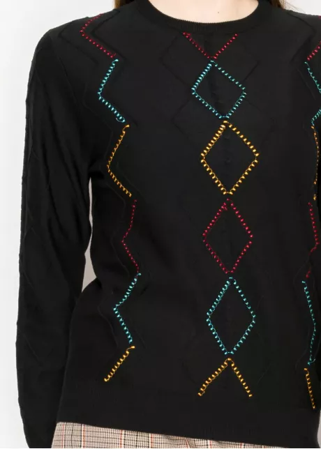 Diamond Stitch Knit Sweater in Black