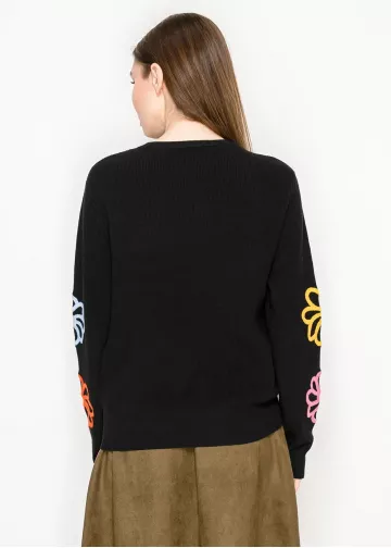 OHGA FLOWER KNIT PULLOVER ブラック Prime-Over Flower Intarsia Knit Pullover