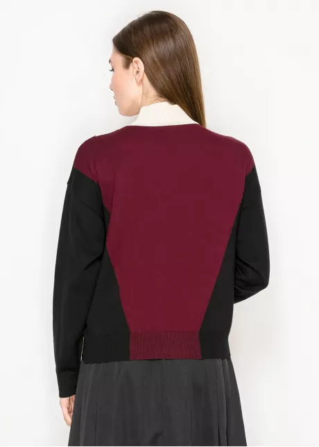 Colorblock V-Panel Turtleneck Sweater