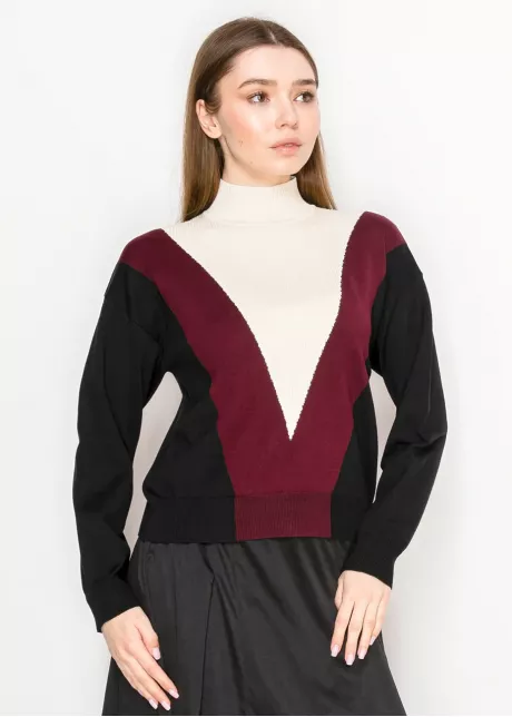 Colorblock V-Panel Turtleneck Sweater