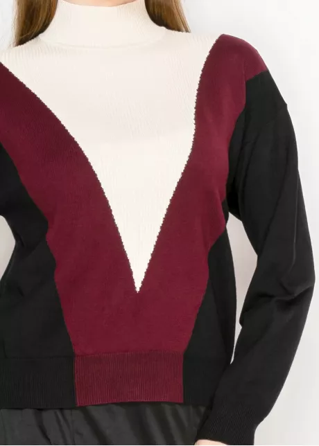 Colorblock V-Panel Turtleneck Sweater