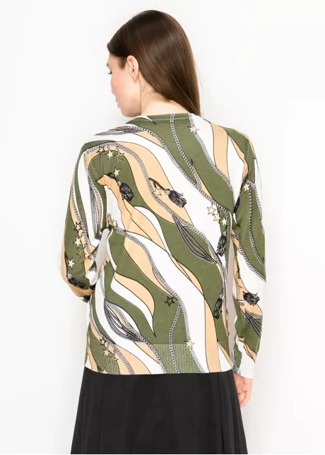 Abstract Olive Wave Sweater