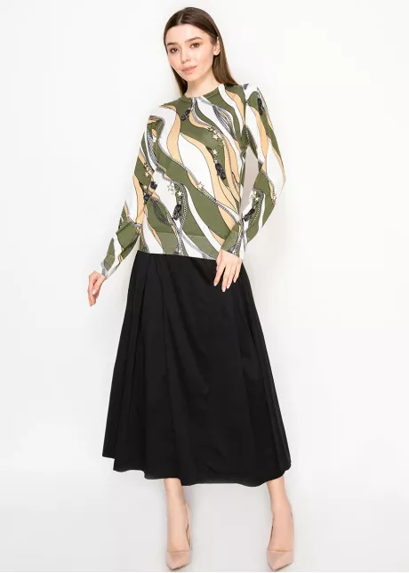 Abstract Olive Wave Sweater