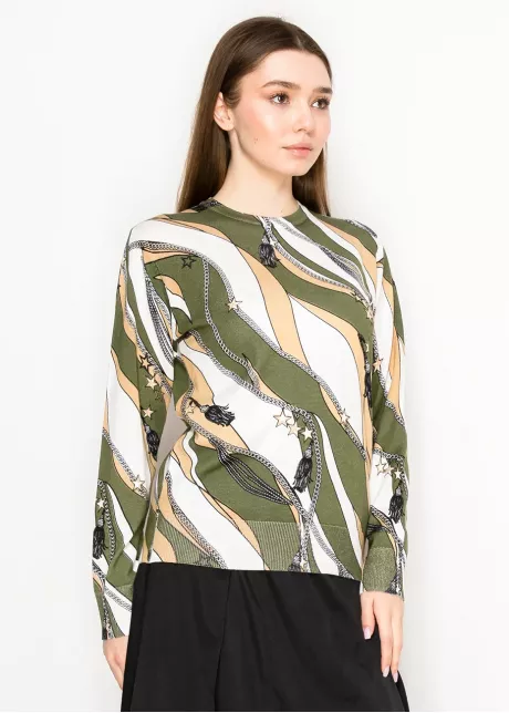 Abstract Olive Wave Sweater