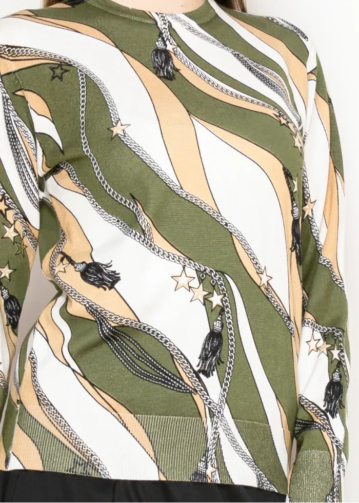 Abstract Olive Wave Sweater