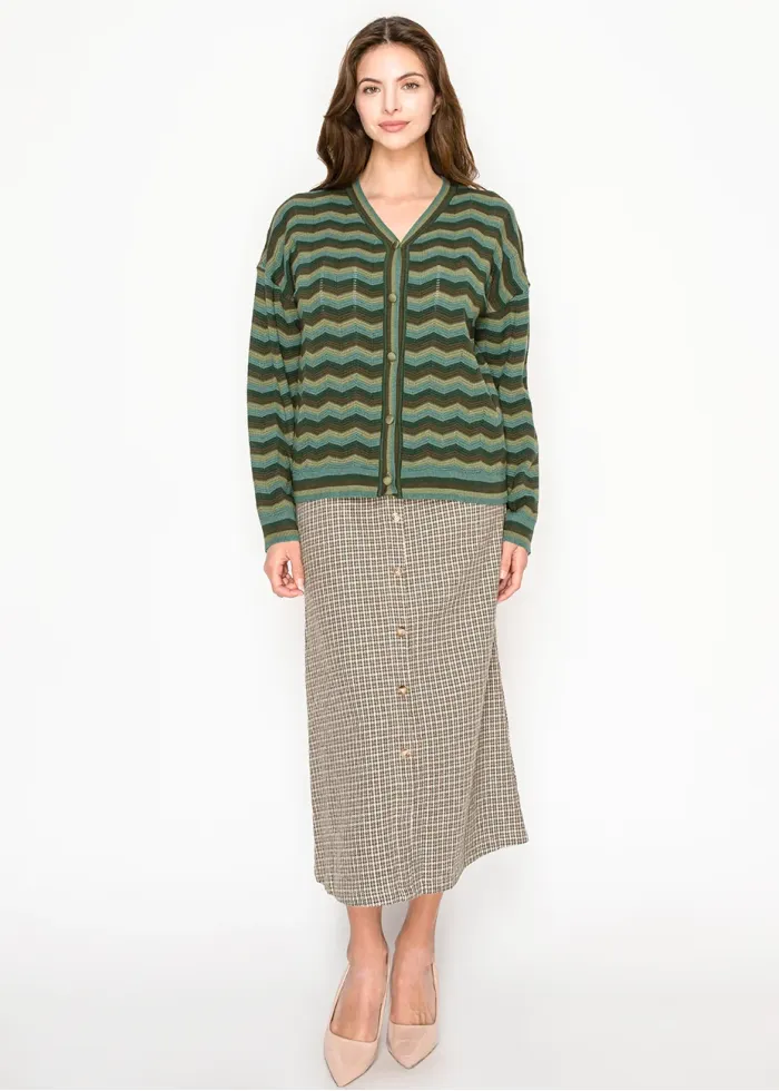Olive Wave Knit Cardigan