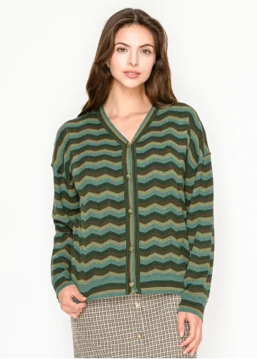 Olive Wave Knit Cardigan