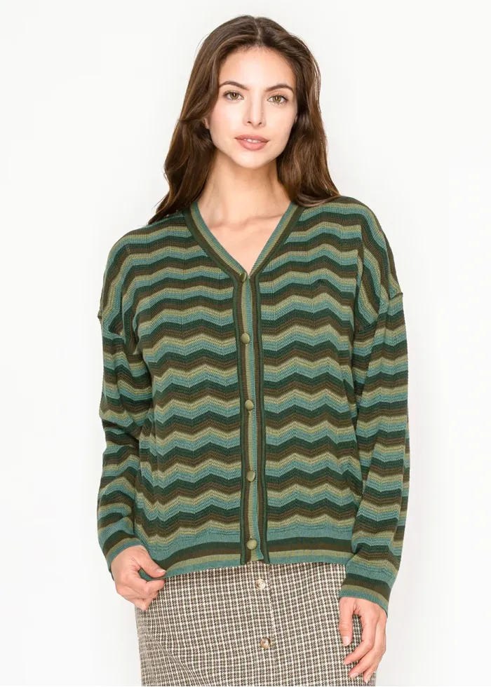 Olive Wave Knit Cardigan
