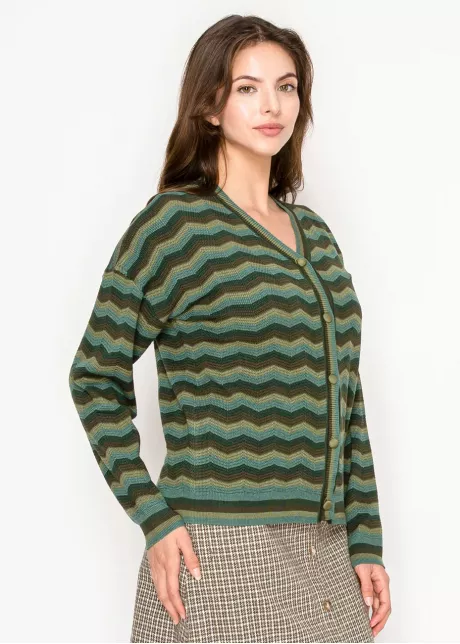 Olive Wave Knit Cardigan