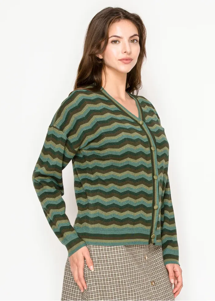 Olive Wave Knit Cardigan