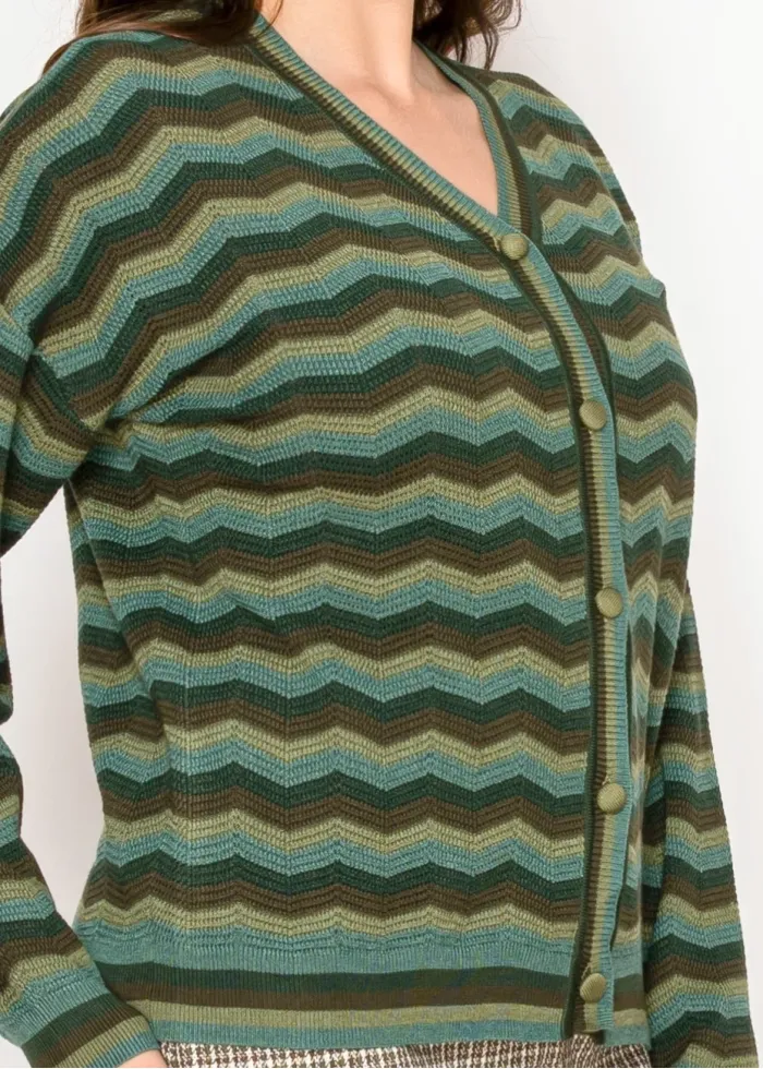 Olive Wave Knit Cardigan