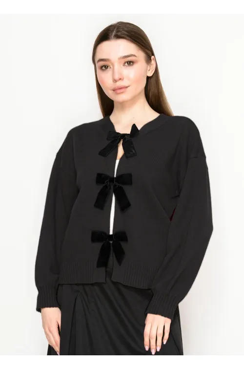 Black Bow Front Cardigan