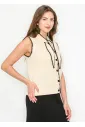 Contrast Trim Knit Vest in Cream & Black