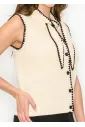 Contrast Trim Knit Vest in Cream & Black