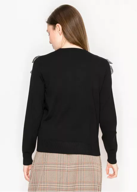Black Sweater with Flower Embellishments