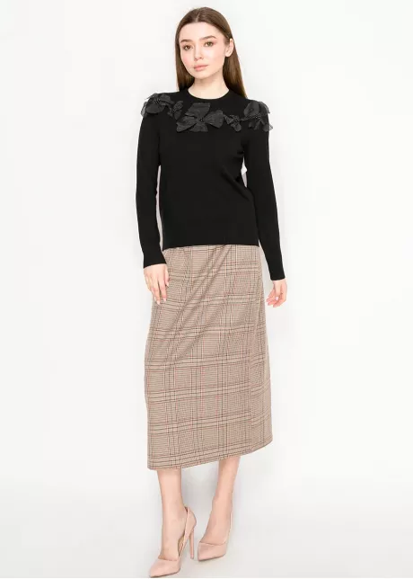 Black Sweater with Flower Embellishments