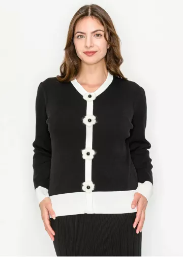 Two-Tone Knit Sweater with Floral Accents Two-Tone Knit Sweater with Floral Accents
