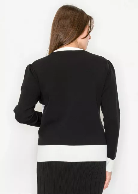 Two-Tone Knit Sweater with Floral Accents