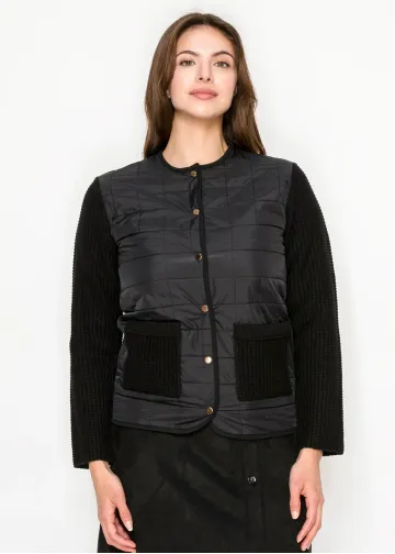 Quilted Knit Sleeve Jacket – Black
