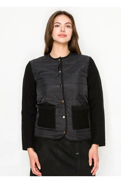 Quilted Knit Sleeve Jacket – Black