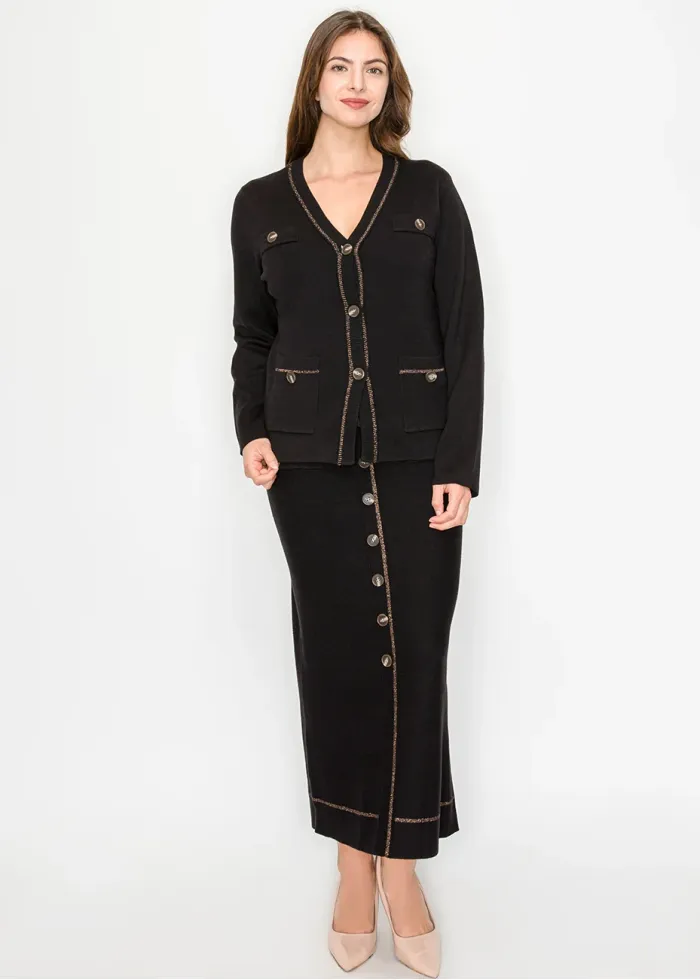 Black Knit Cardigan with Buttons and Pockets