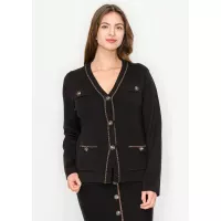 Black Knit Cardigan with Buttons and Pockets