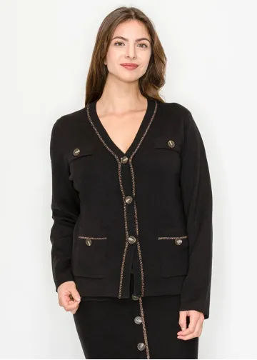 Black Knit Cardigan with Buttons and Pockets