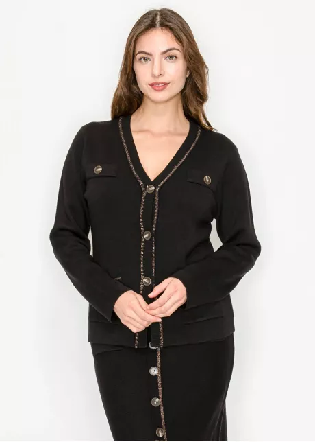 Black Knit Cardigan with Buttons and Pockets