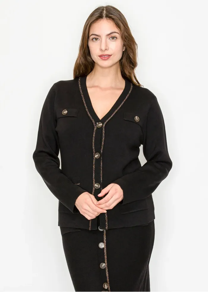 Black Knit Cardigan with Buttons and Pockets