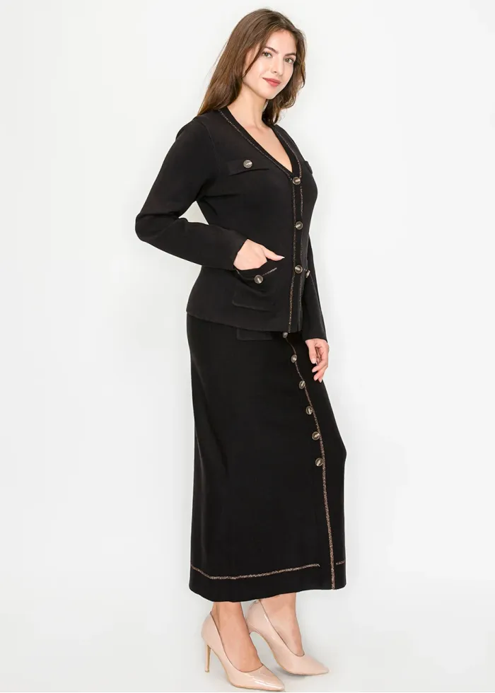 Black Knit Cardigan with Buttons and Pockets