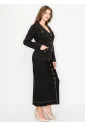 Black Knit Skirt with Buttons and Pockets