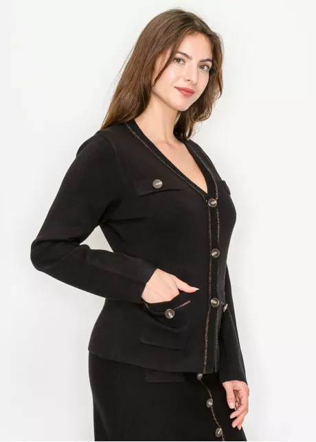 Black Knit Cardigan with Buttons and Pockets