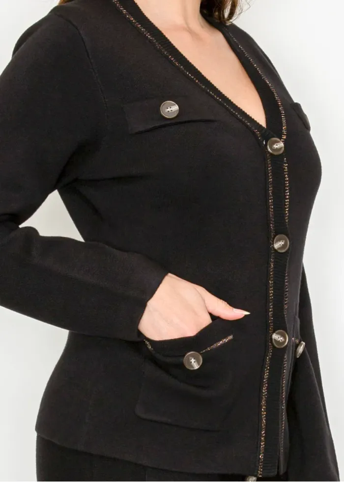 Black Knit Cardigan with Buttons and Pockets
