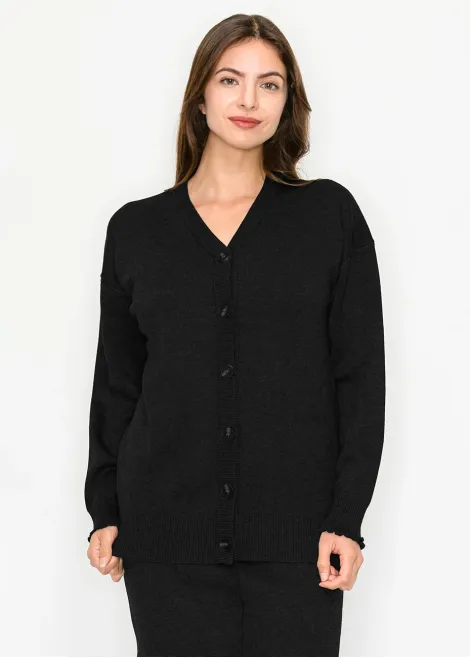 Black V-Neck Button-Front Knit Cardigan