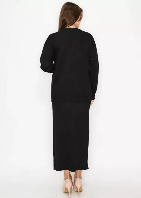 Black V-Neck Button-Front Knit Cardigan