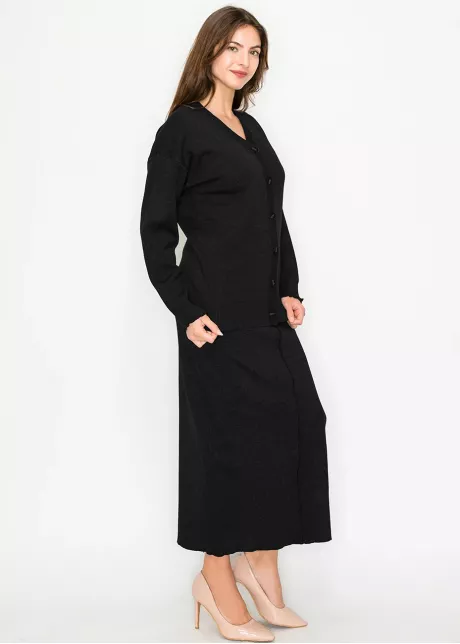 Black V-Neck Button-Front Knit Cardigan