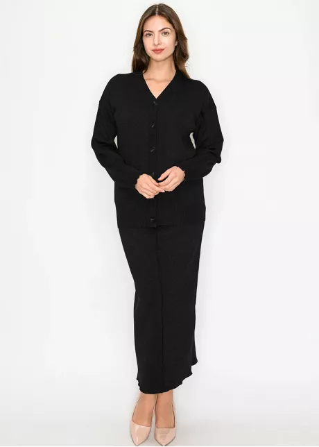 Black V-Neck Button-Front Knit Cardigan