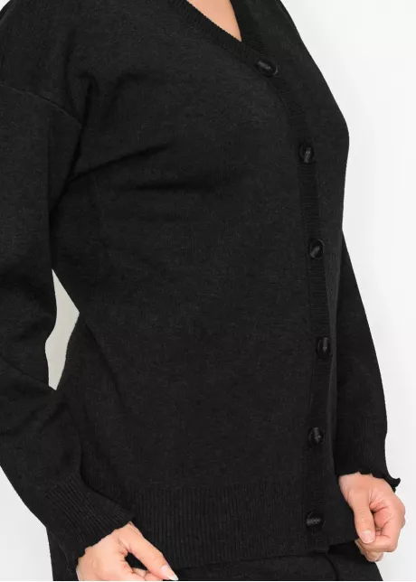 Black V-Neck Button-Front Knit Cardigan
