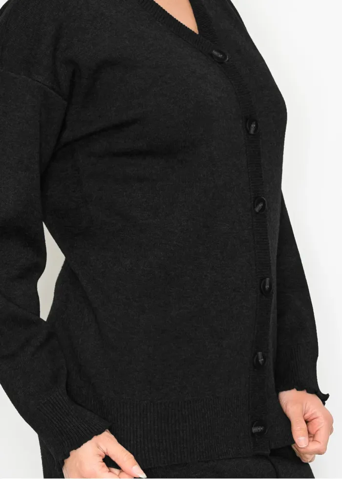 Black V-Neck Button-Front Knit Cardigan