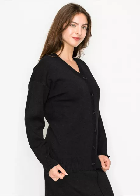 Black V-Neck Button-Front Knit Cardigan