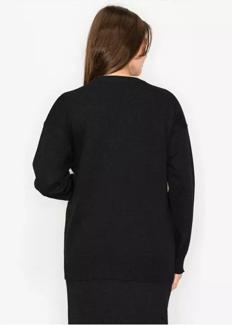 Black V-Neck Button-Front Knit Cardigan