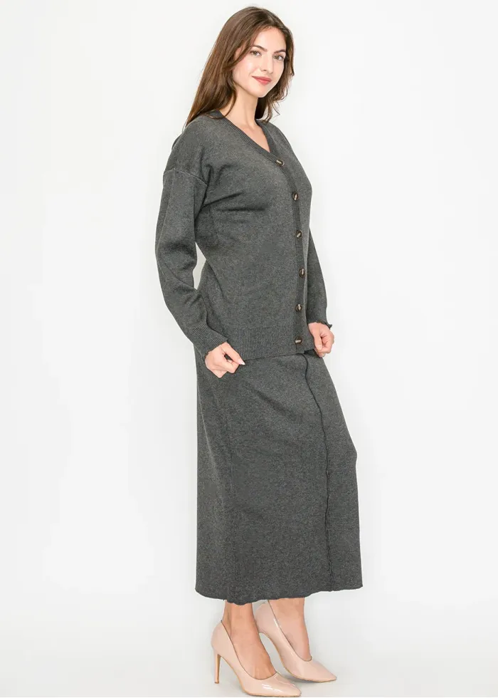 Heather Grey Straight Knit Maxi Skirt