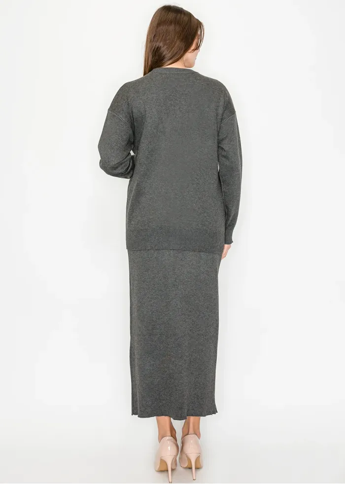 Heather Grey Straight Knit Maxi Skirt