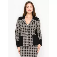 Checked Knit Button-Front Cardigan in Black