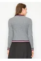 Grey Collared Cardigan with Burgundy Touch