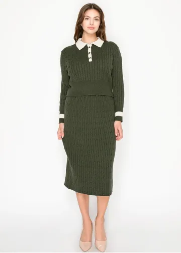 Olive Cable Knit Matching Set